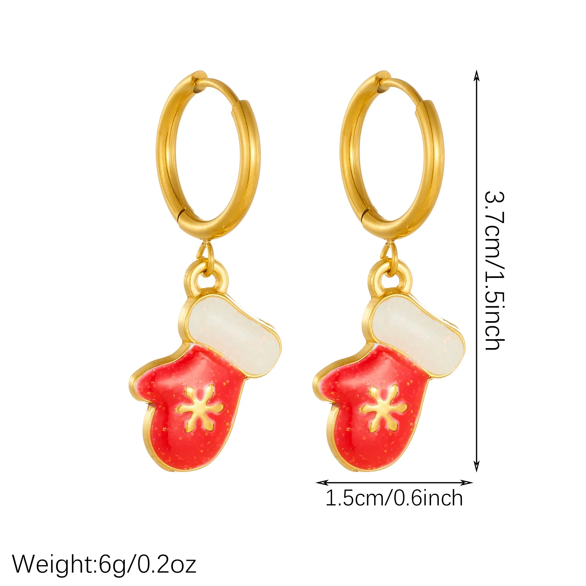 DIEYURO Stainless Steel Christmas Glove Enamel Red Snowflake Mitten Hoop Earrings Women Non-fading Holiday Party Jewelry Gift