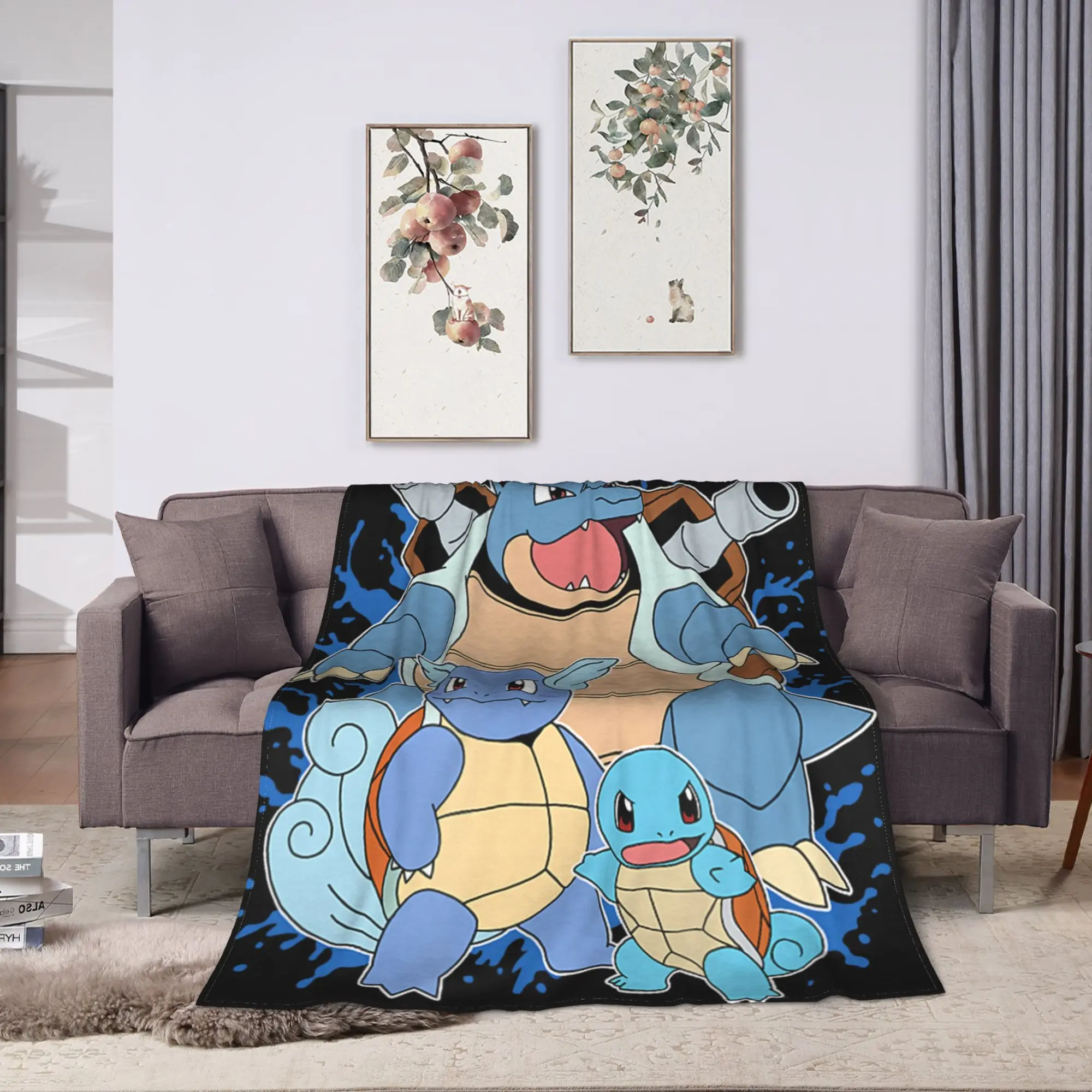 Squirtle Evolution Flannel Blankets Autumn  Super Warm Throw Blanket for Kids Home Decor Print Bedspread Sofa Bed Cover
