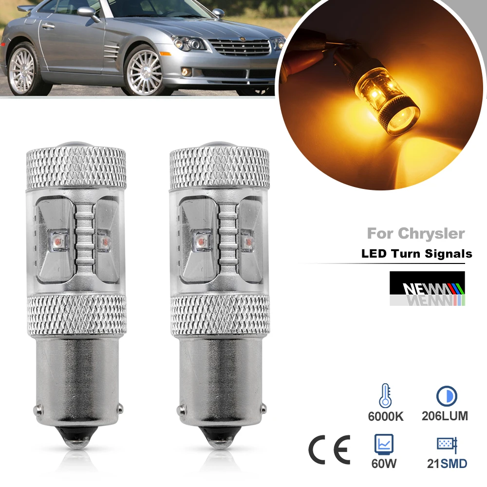 2PCs For Chrysler Crossfire 2003 2004 2005 2006 2007 2008 PY21W 7507 1156 BAU15S Canbus Led Front Turn Signal Blinkers Bulbs