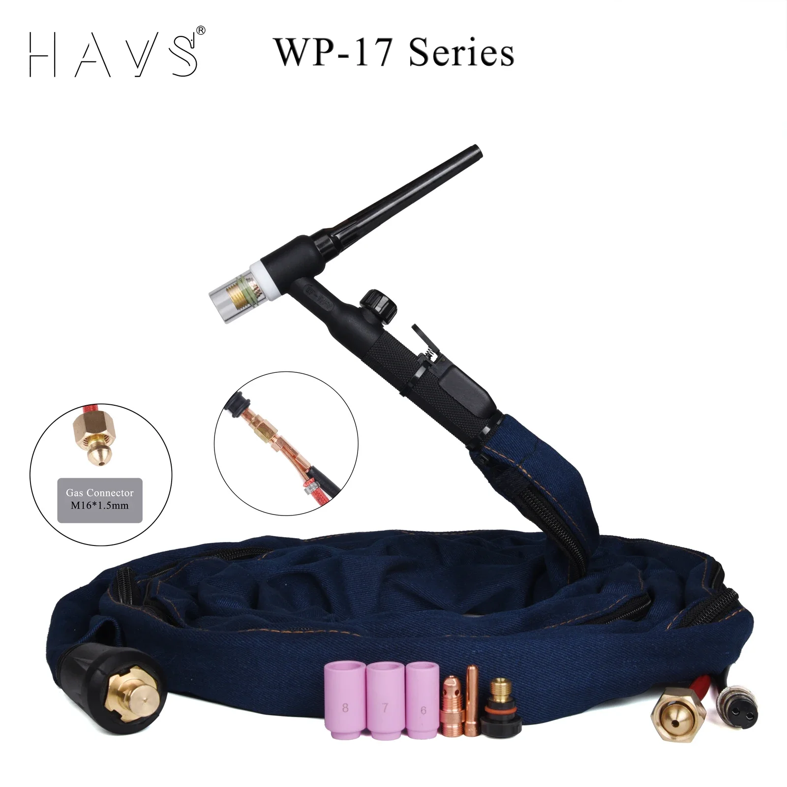 13FT WP17FV TIG Welding Torch Flexible Head Gas Valve Separated Type w/35-50 Connector M16*1.5mm Gas Connector