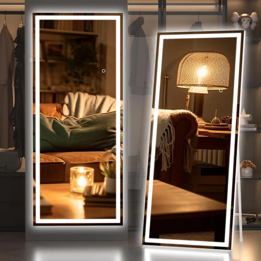 

Full Length Mirror with Lights, 67" x 24" LED Lighted Floor Standing Mirror, Full Body Dressing Hanging Mounted Mirror,Dimmable