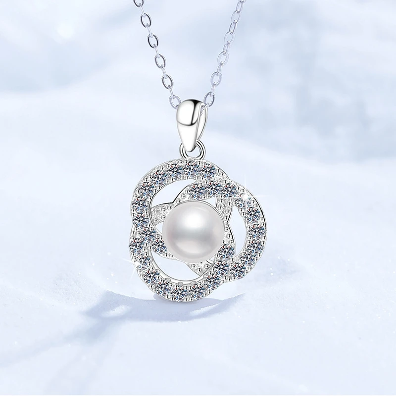 S925 pure silver necklace, moissanite necklace, natural freshwater pearl pendant, fashionable and versatile