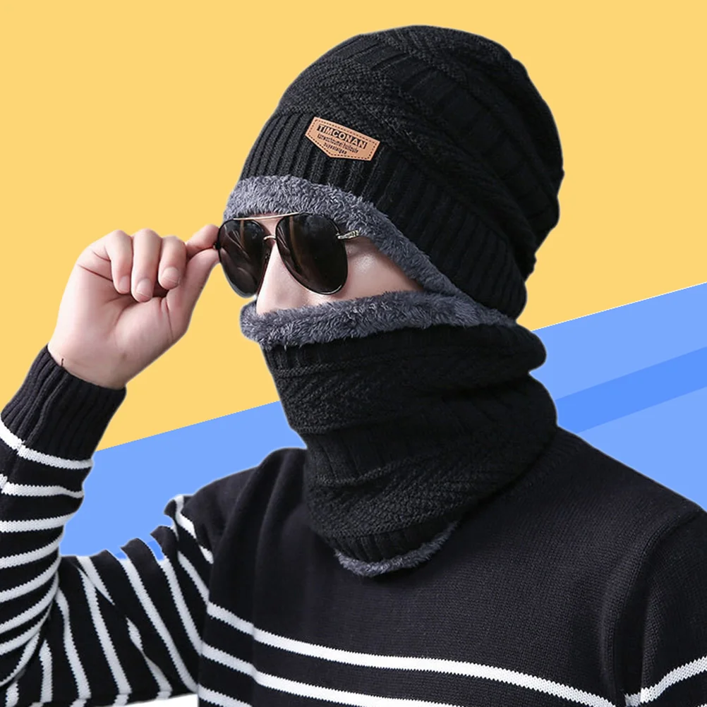 Cap Men's Scarf Wool Knitted Beanie Thicken Trucker Hat Black Kid Winter Miss Warm