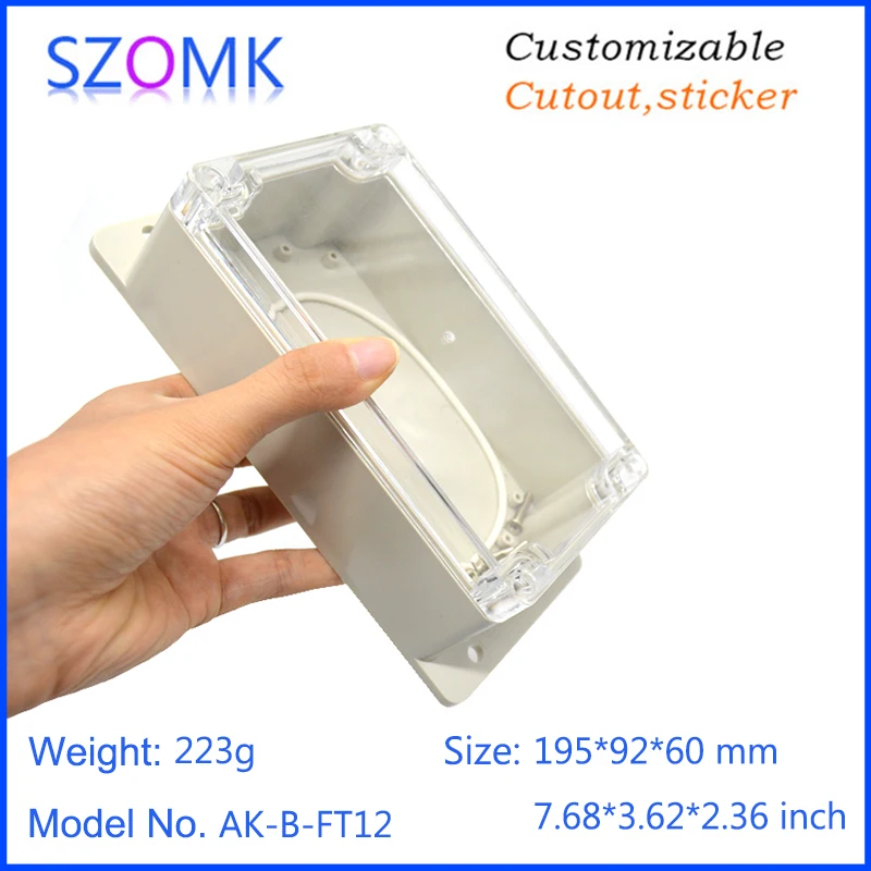 195*90*60mm Abs Pcb Enclosure Custom Grey Network Plastic Control Box Wall Mount Clear Lid Junction Box Ip65