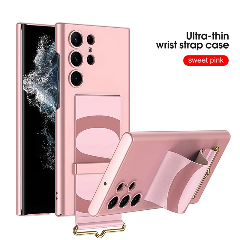 For Samsung Galaxy S24 Ultra Mobile Phone Case Ultra-Thin Wrist Strap Holder Protective Cover Fall-Proof Case Accessories Black