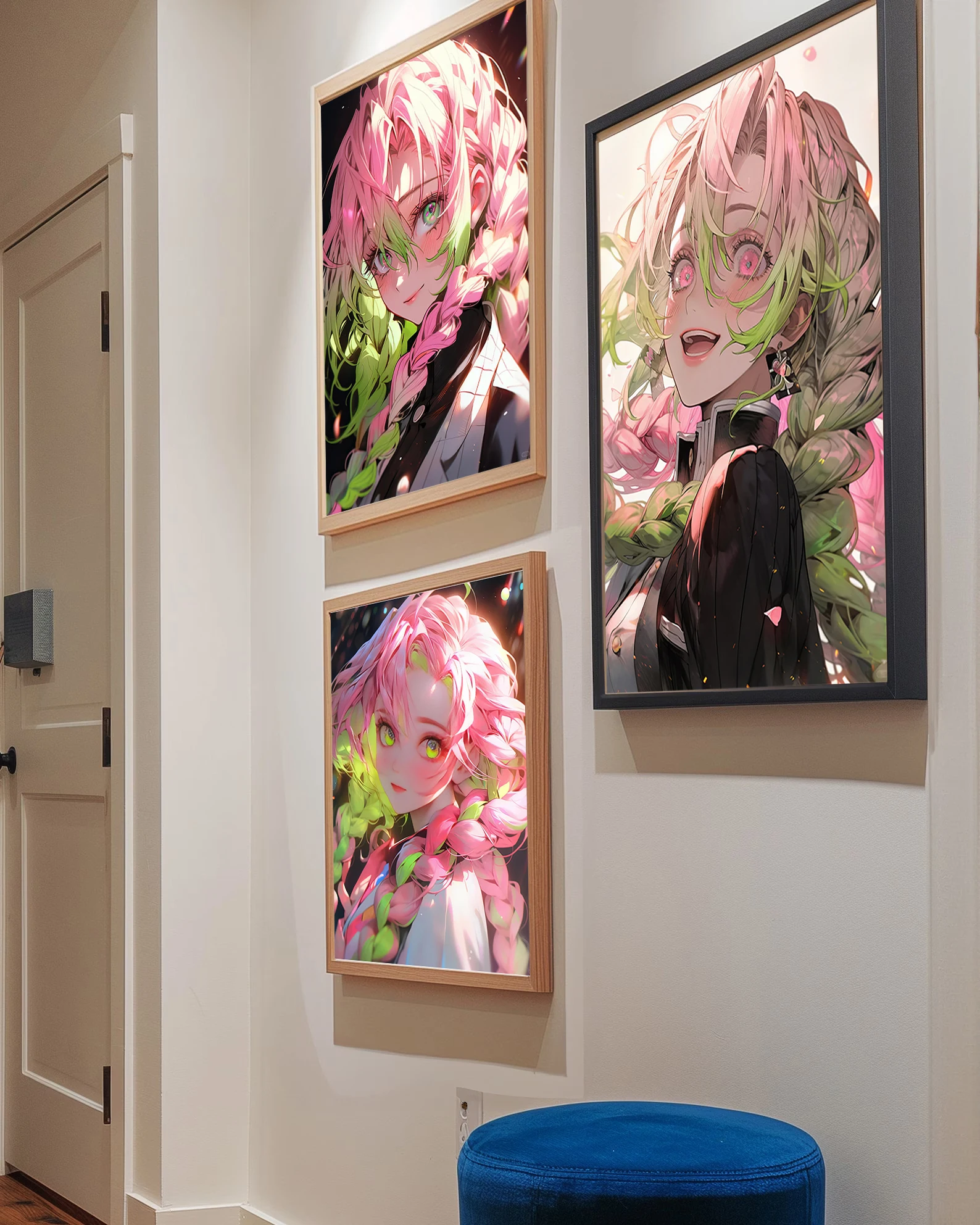 Póster autoadhesivo Mitsuri Kanroji D-Demon Slayer, papel tapiz de Anime Tanjiro, figuras HD, decoración del hogar, pintura, regalo para niños