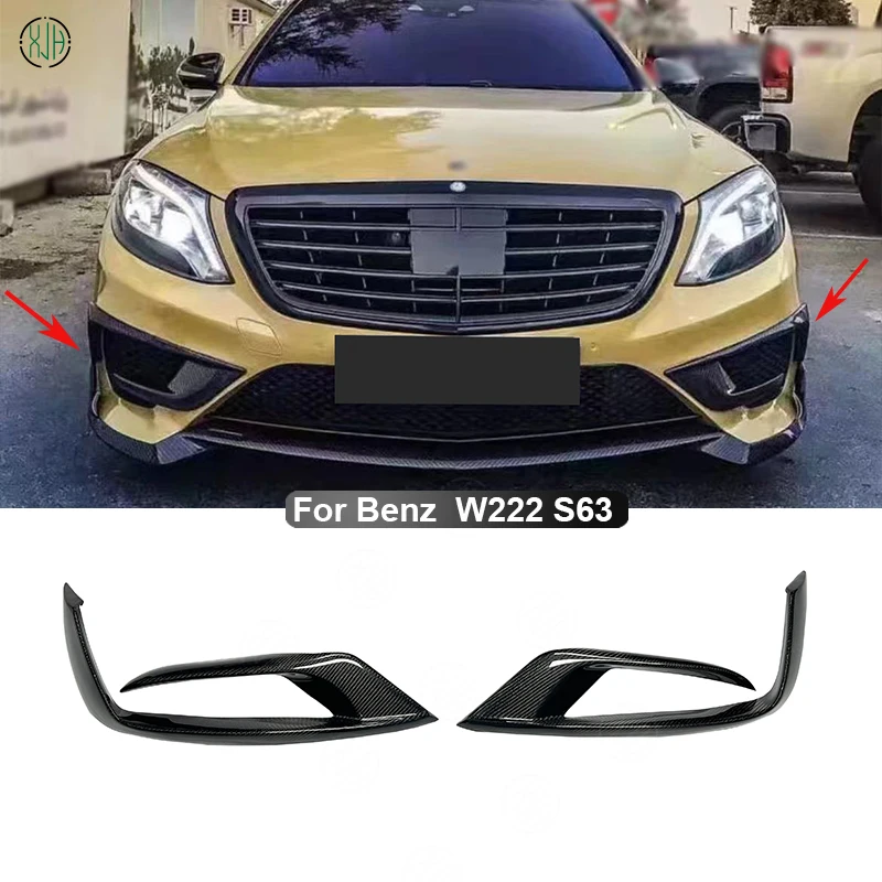 For Mercedes Benz S Class W222 S63 S65 AMG Carbon Fiber Car Front Bumper Fog Light Covers Lamp Trim Splitters Parts Body kit