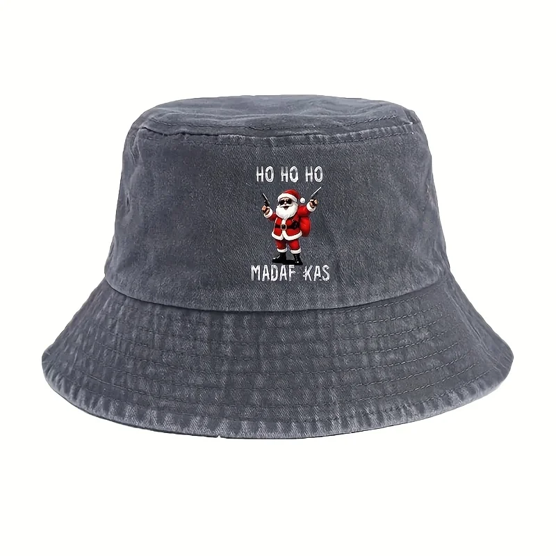 Christmas-themed Bucket Hat with Santa Claus Print, Vintage Distressed Style. Men's Casual Street Fashion Minimalist Hip-hop Sty