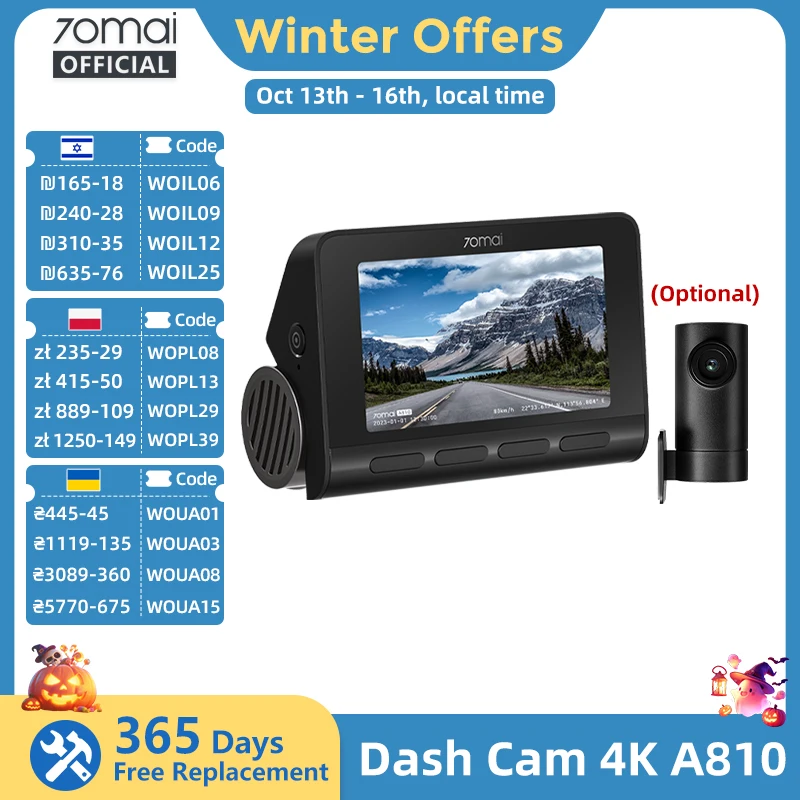 70mai 4K Dashcam A810 Front- und Heckkamera-Set mit 4G-Modul LTE UP04 Fernbedienung GPS ADAS Auto-DVR 70mai A810 Auto-DVR