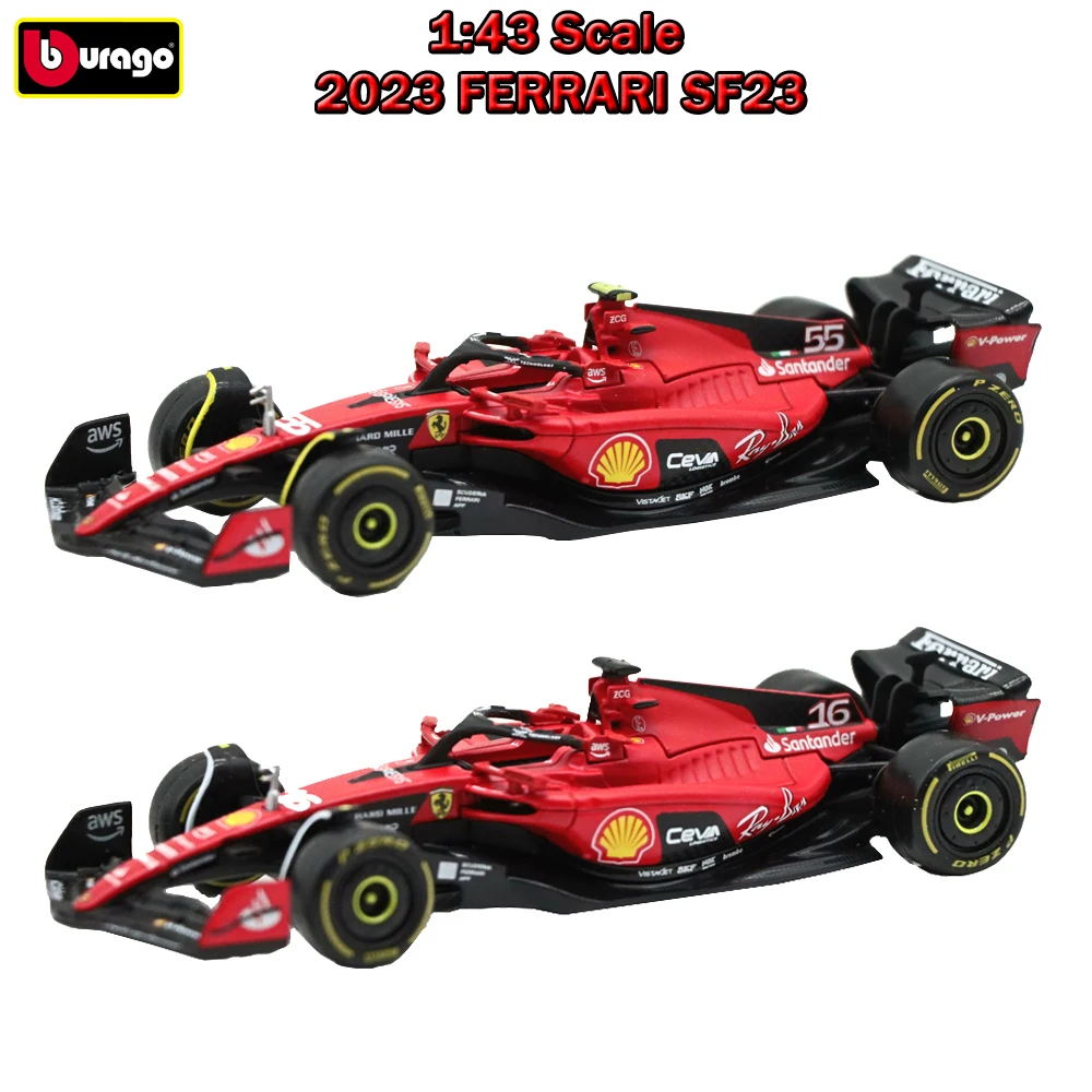 

Bburago 1:43 2023 Ferrari SF23 Racing #16 #55, Литые металлические автомобили, коллекционные гоночные автомобили, подарки для взрослых