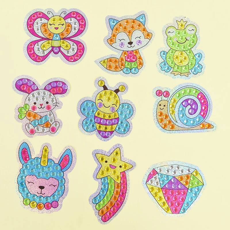 12pcs/set Cartoon Diamond Painting Sticker Kit Cute And Creative Wall Decoration Sticker Children's Diamond Sticker Handmade Toy