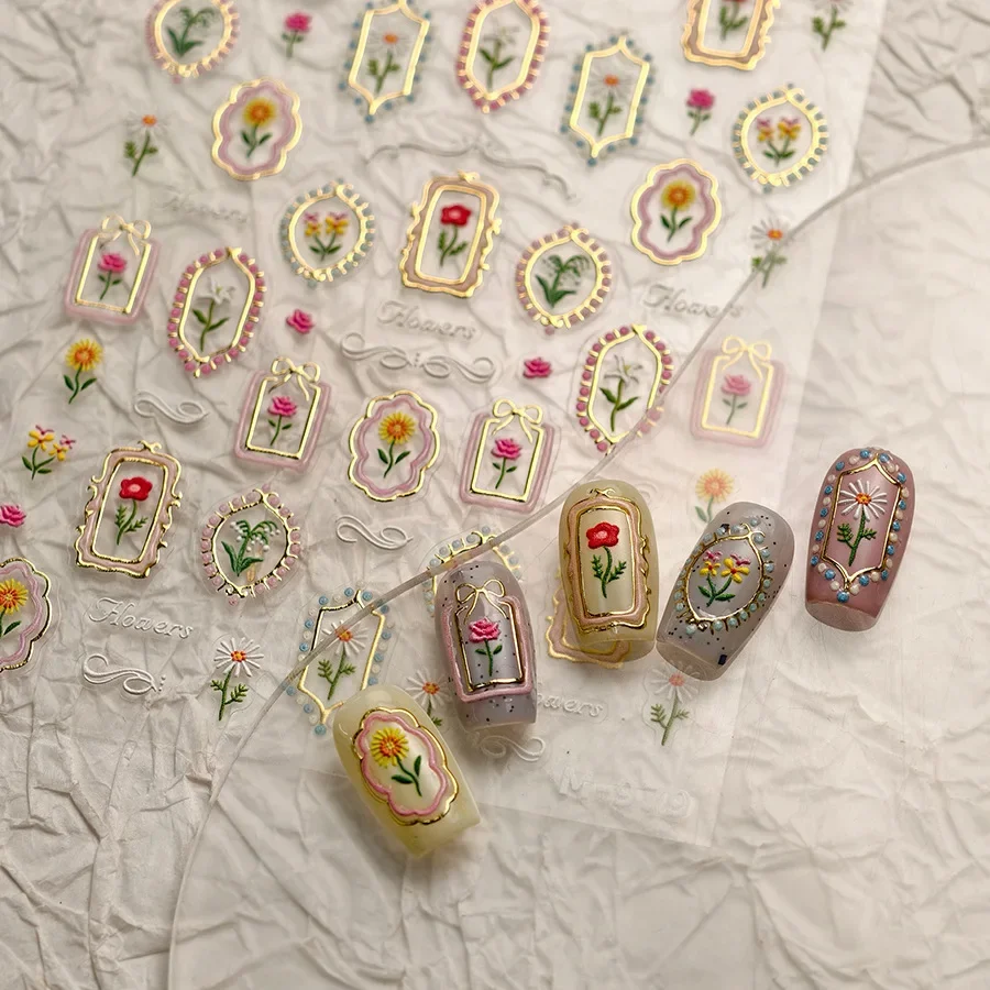 ローズフラワーシルクリボンレースちょう結び弓パール両側ウェビング自己粘着 5D ネイルアートステッカーソフトレリーフマニキュアデカ DIY