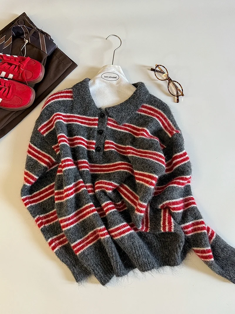 

Женский вязаный длинный свитер Свеч Ne в полоску, свободный крой, осень-зима, модный повседневный топ, высокое качество, универсальный