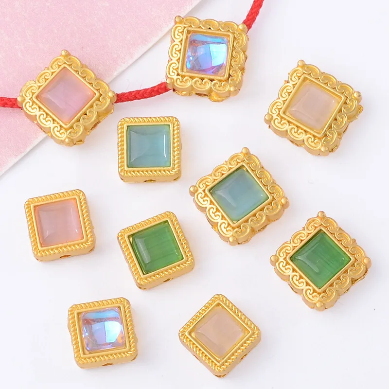 

100Pc set ancient square perforated bead spacer alloy jewelry DIY handmade bracelet bead spacer bracelet DIY material