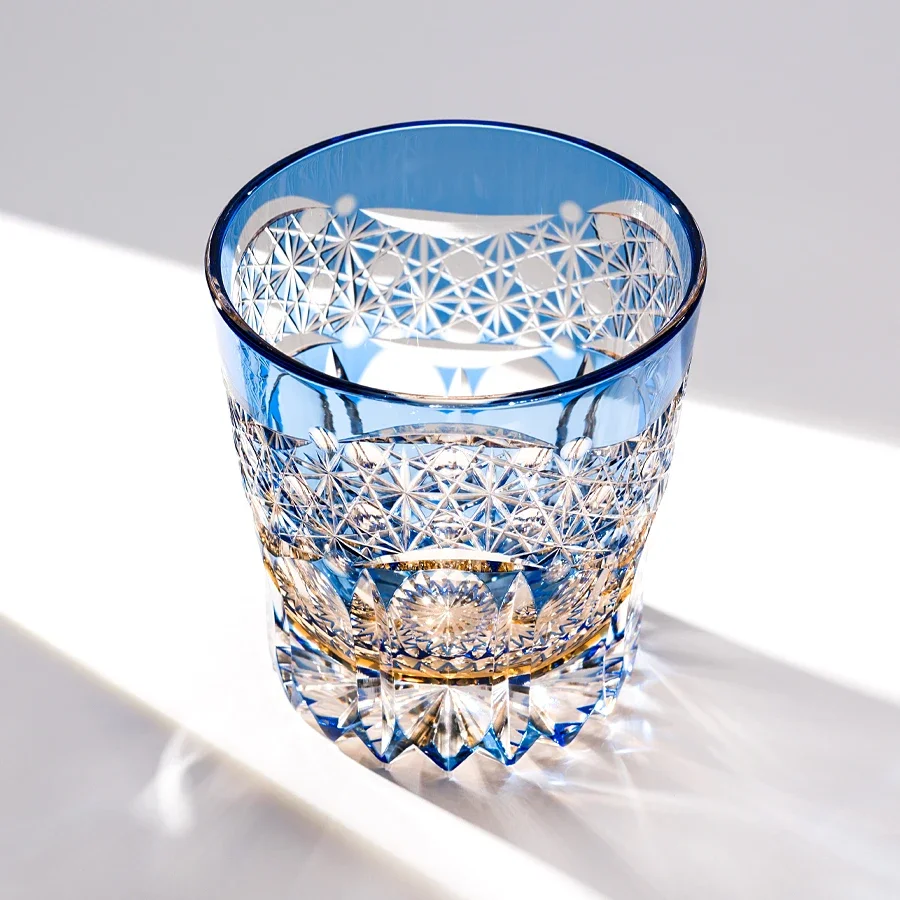 CHAMVIN'S Emerald Green Edo Kiriko Whiskey Glass, Hand-Cut Crystal Tumbler, Japanese Luxury Barware