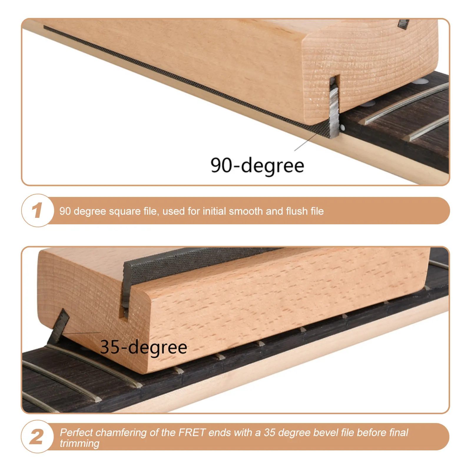 Guitar Fret End Bevel File 35 and 90 Degree Chamfering Leveler Maple Wood Handle Professional Repair Tool