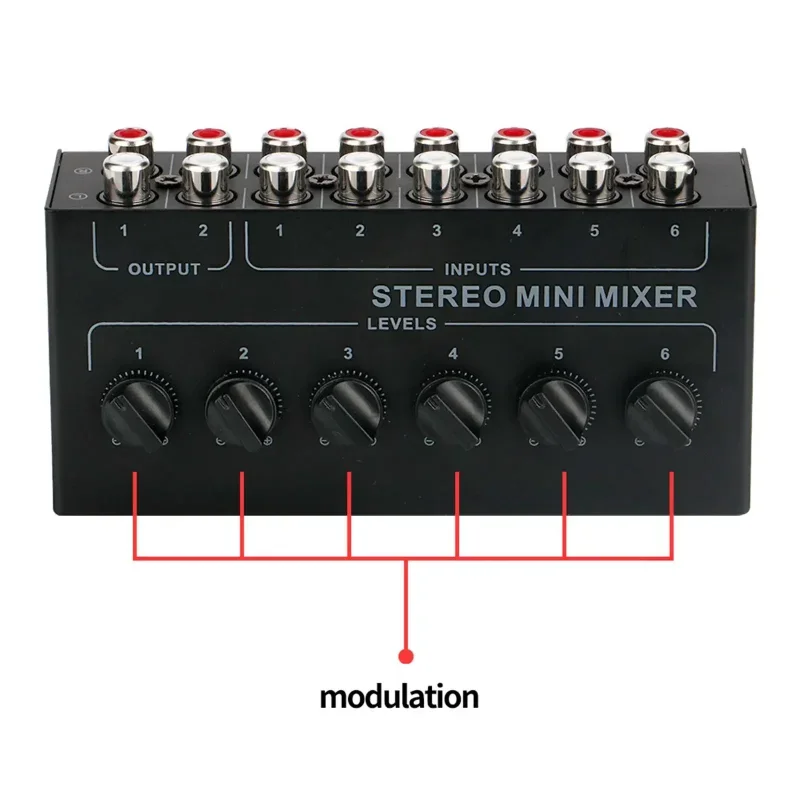 ポータブルステレオミニオーディオミキサー,超低ノイズ,ライブスタジオ,インストールが簡単,RCA入力,6チャンネル