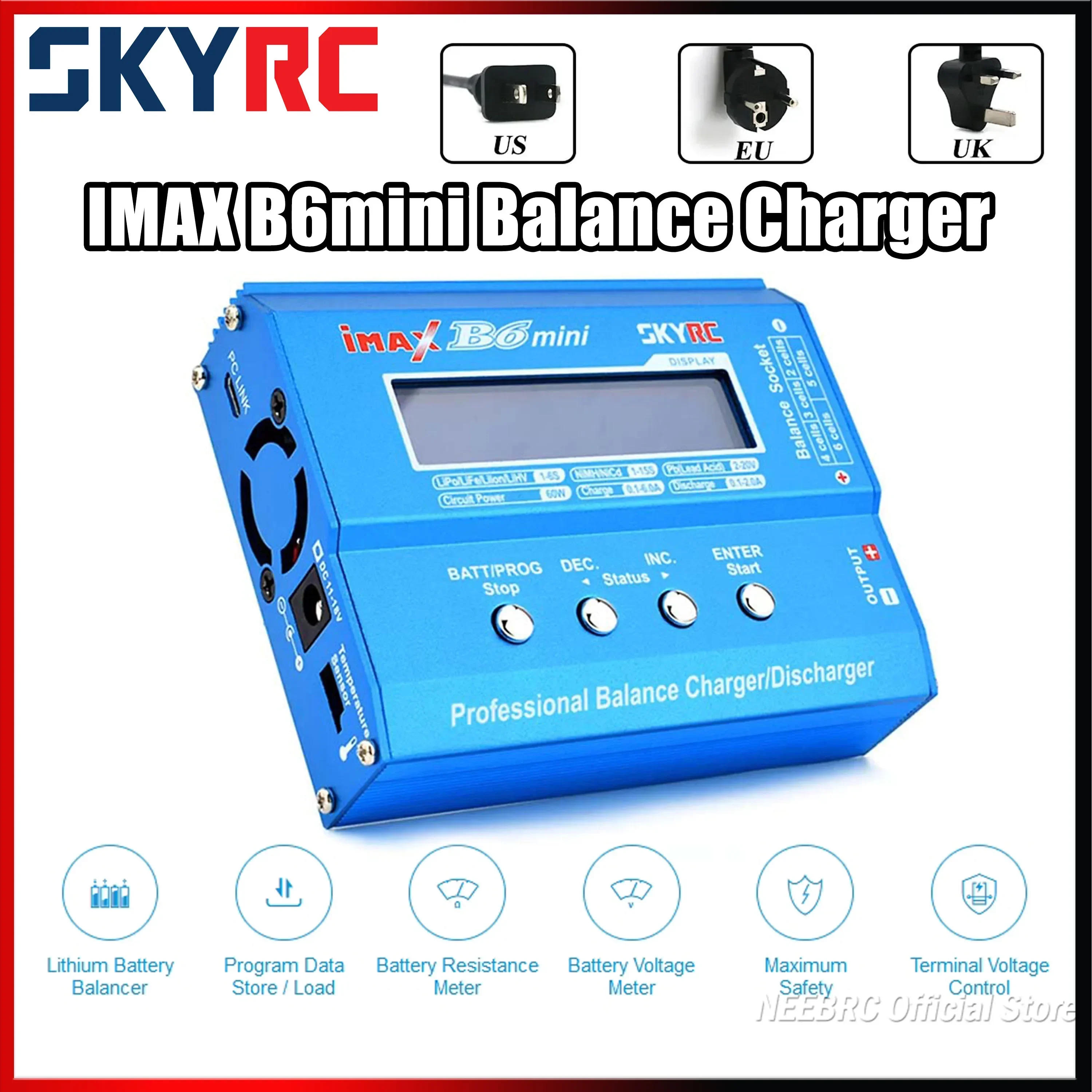 

SKYRC IMAX B6mini Balance Battery Charger Discharger 11-18V LiPo LiHV LiFe LiIon 6A 60W Built-in Cooling Fan 15V 6A Adapter Part