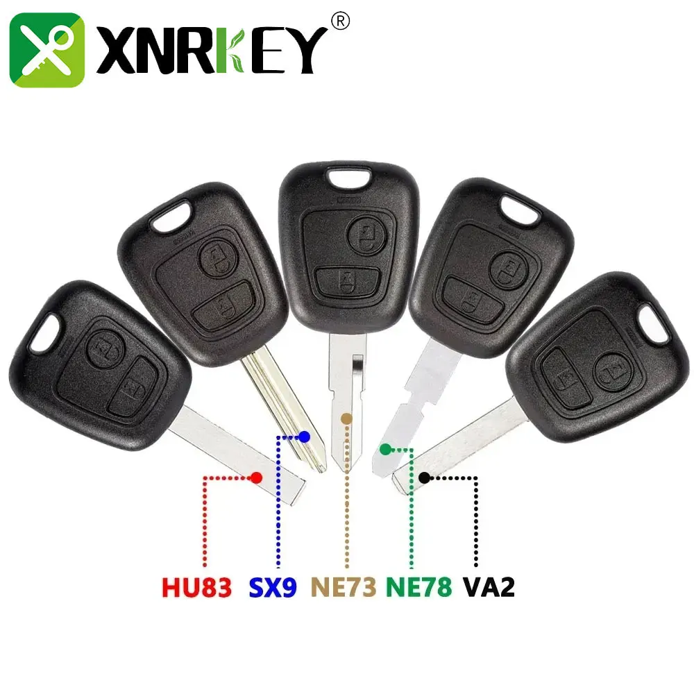 Xnrkey-リモートカーキーシェル、2ボタン、ne73、hu83、va2、sx9ブレード、Peugeotパートナー206、107、207、306、307、407、Citroen c1、c2、c3、c4