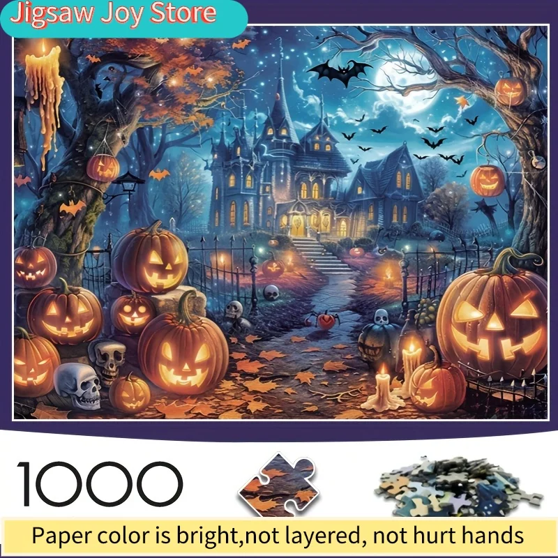 

Пазл из 1000 деталей для взрослых, тема «Тыквенный домик», экологически чистая бумага, рождественский подарок, игрушка, 19,7 x 27,6 дюймов