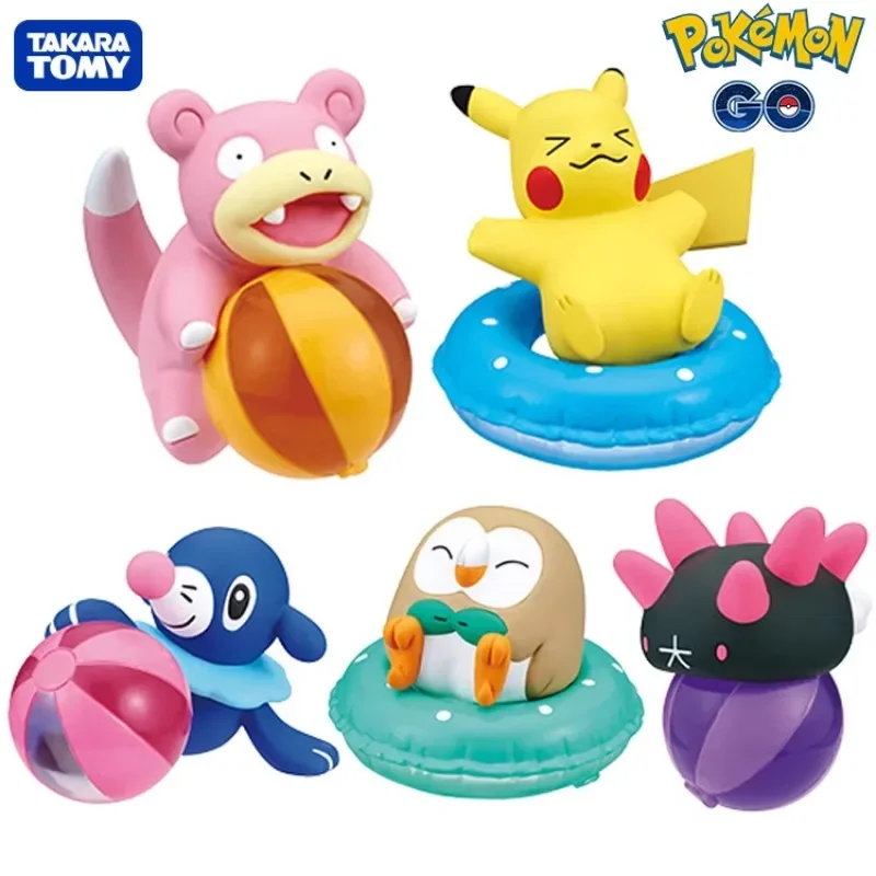 Original Genuine Bandai Pokemon Pikachu Gashapon Kawaii Anime Figurine Rowlet Slowpoke Summer Action Figure Capsule Toys