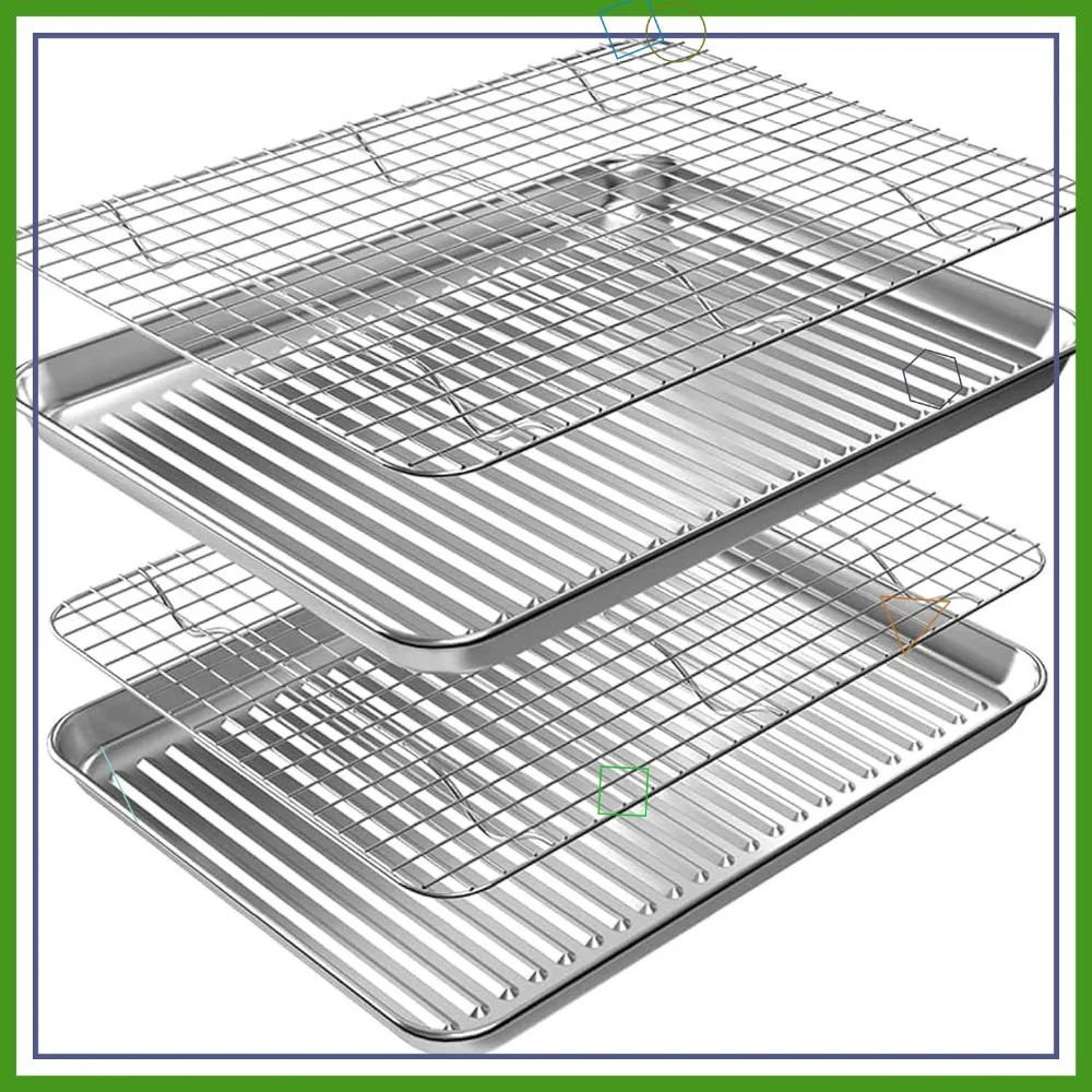 

Stainless Steel Baking Pan Set with Cooling Racks, Warp Resistant & Heavy Duty, 18x12 Inch for Oven
