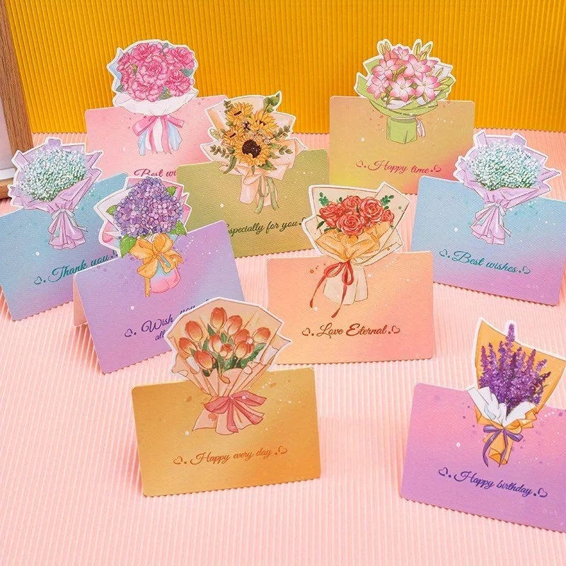 10 Stück 3D-Blumenstrauß, kreative Grußkarte, Blumenladen, Geburtstagswünsche, kleine Karten, Dankeskarte zum Lehrertag