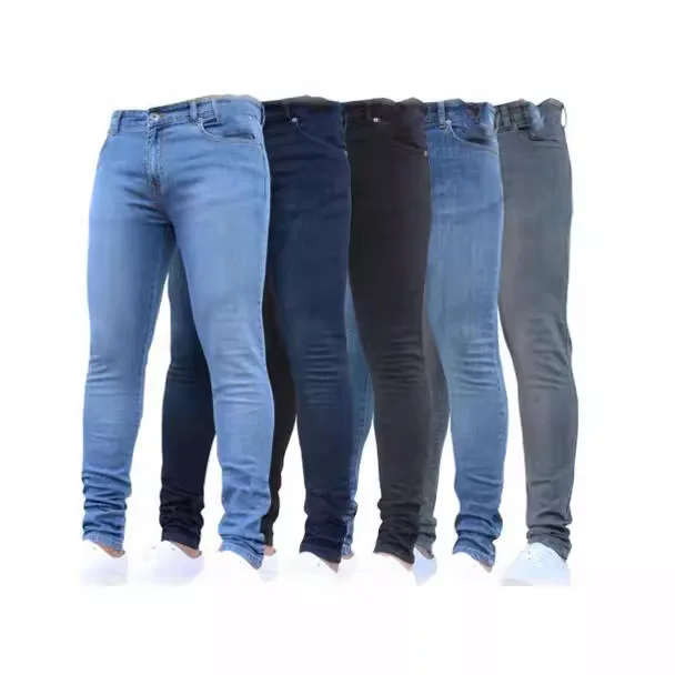 Europeu e americano novo estilo apertado e personalizado popular jeans 2024 moda masculina elástica cor sólida calças finas