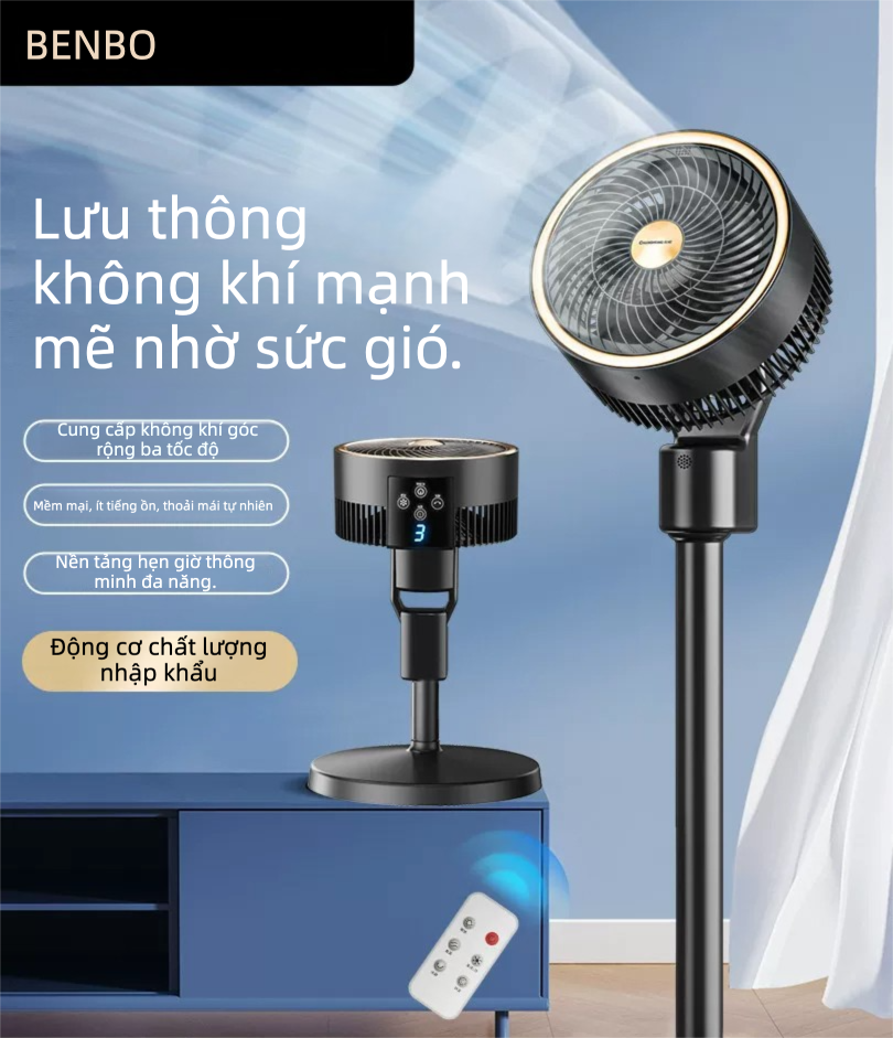 [Phích cắm dẹt] Benbo | Quạt đối lưu không khí Benbo - Công nghệ Đức, Thiết kế 2 trong 1 (đứng và để bàn), Siêu êm, Tiết kiệm điện, Có hẹn giờ, Màn hình LCD
