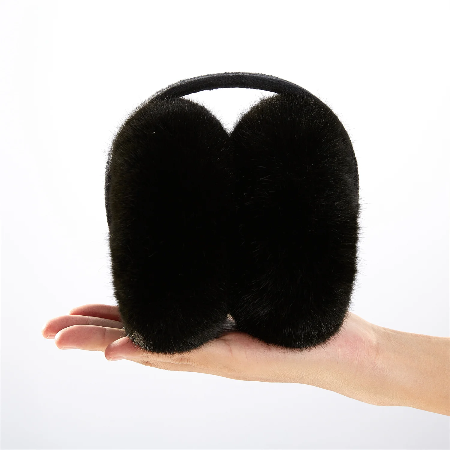 Anjj Foldable Black Earmuffs Exquisite High Quality Soft Plush Warm Windproof Ear Muffs Imitation Rabbit Fur Woman Girl Accessor