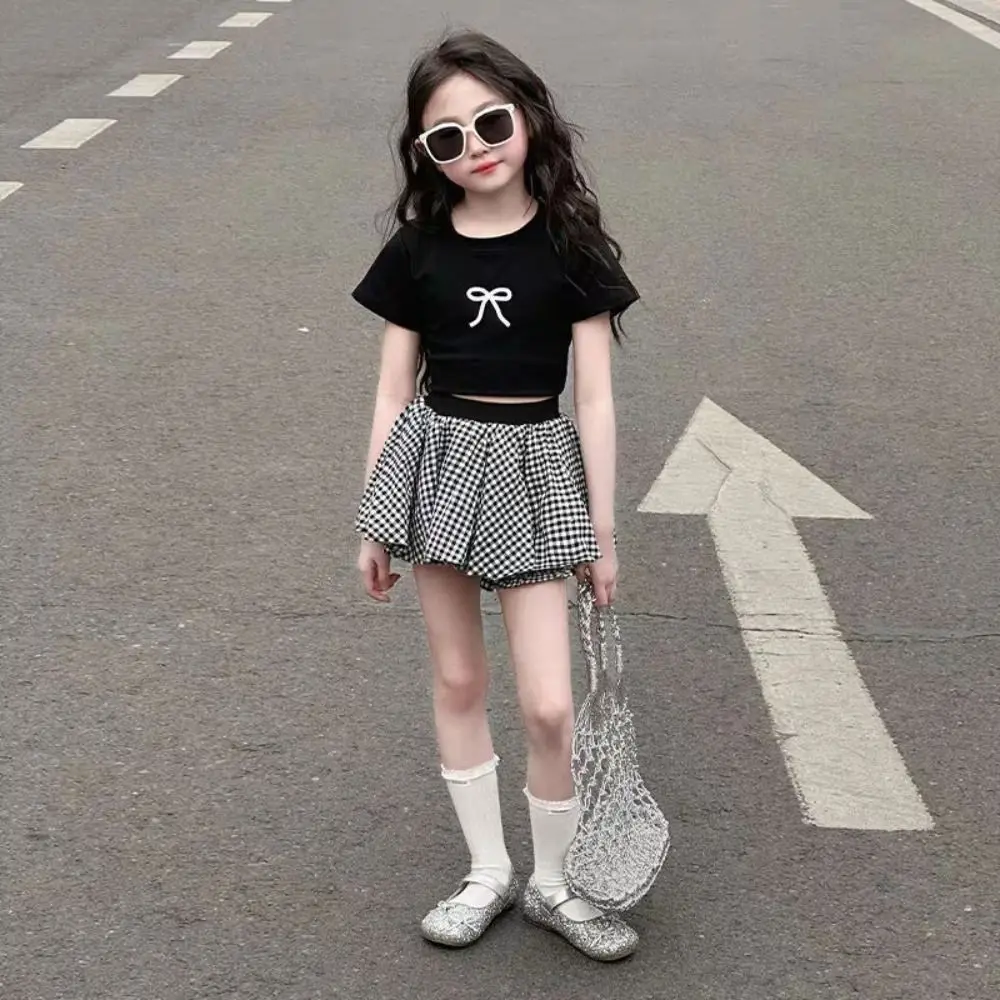 

Fashion Lace Up Teens Bow T-shirts Korean Style Short Sleeve Slim Crop Top Summer Sweet Girl's Top Children