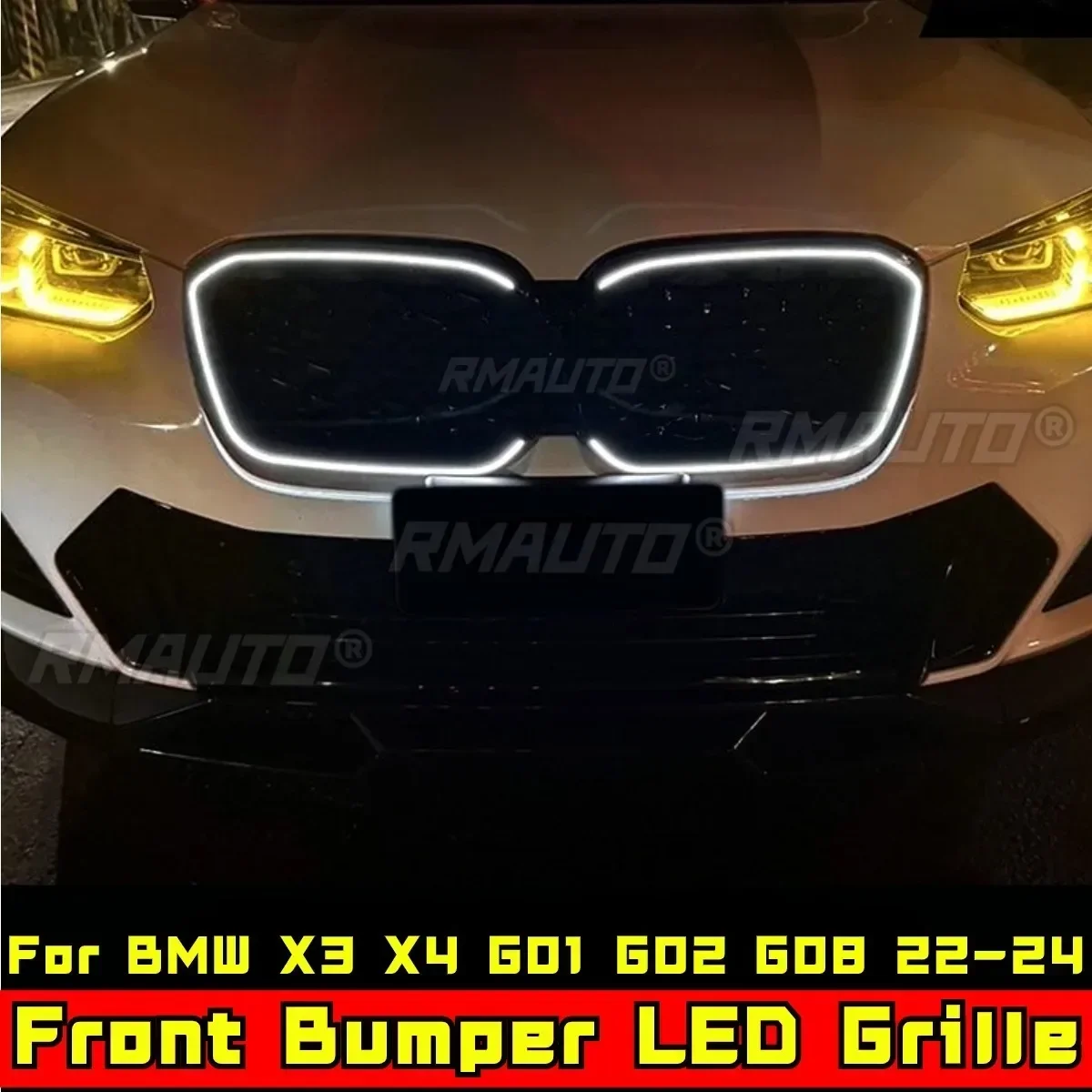 For G01 LED Racing Grills Car Front Racing Grille Bumper LED Grill For BMW X3 X4 X3M X4M G01 G02 G08 2022-2024 Car Accessories