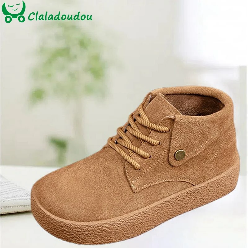 Genuine Leather Women Sneakers Boots 2024 New Lace-up Women Autumn Casual Plat Straps Shoes Big Teenage Girls Solid School Shoes