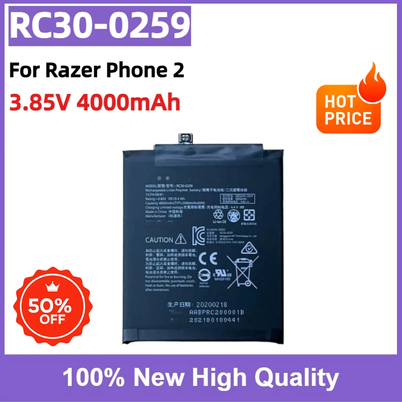 RC30-0259 Replacement Battery 3.85V 4000mAh for Razer Phone 2 Li-Polymer Rechargeable Mobile Phone Battery 1ICP/69/81