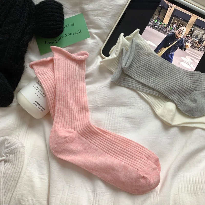 Loose Pink Socks Women Cotton Ultrathin Breathable Candy Color Simple High Sports Socks Casual Elastic Breathable Slouch Socks