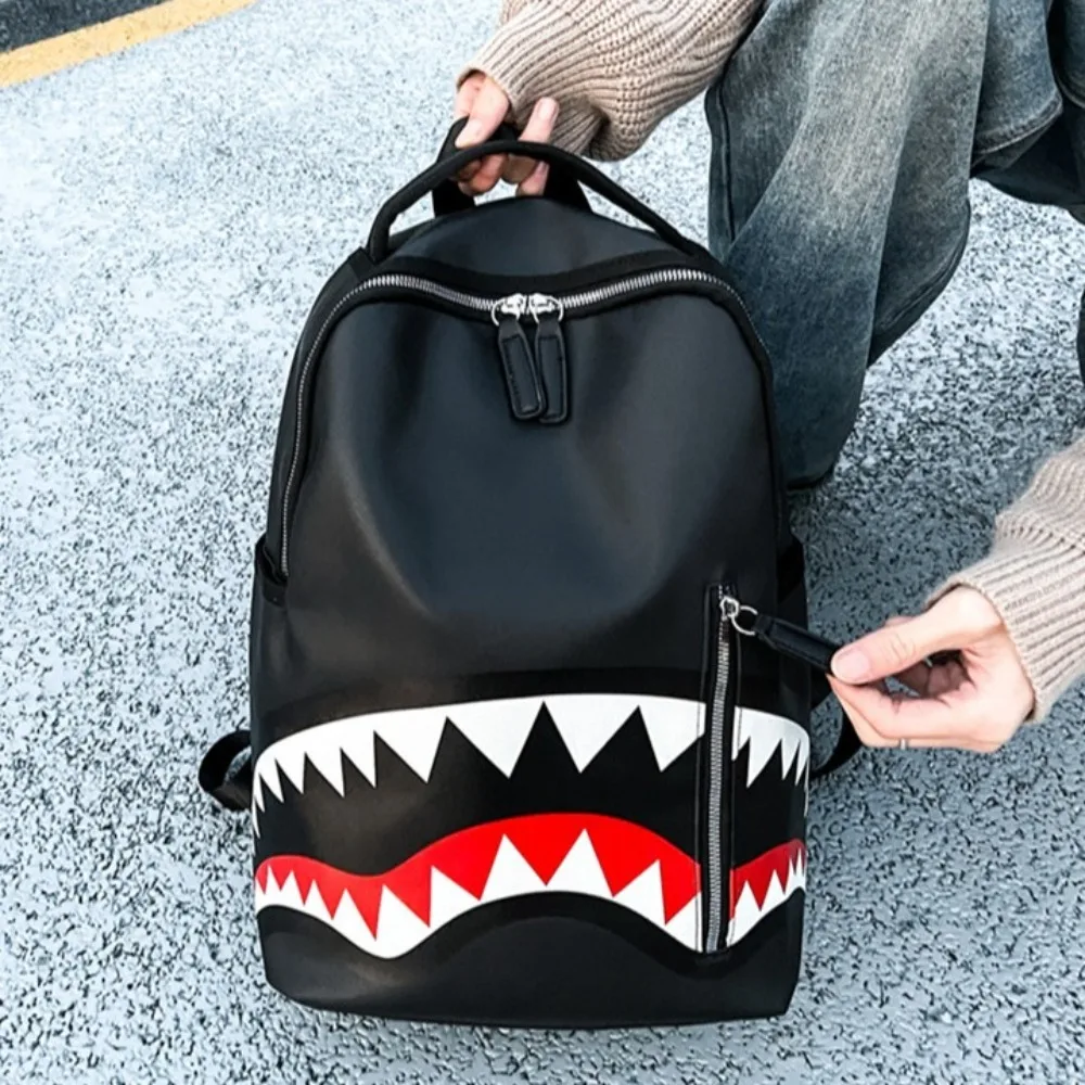 

Fashion PU Leather Men's Backpack Mochila Rucksack Shark Shoulder Bag Multi Pocket Large Capacity School Bags College Bag