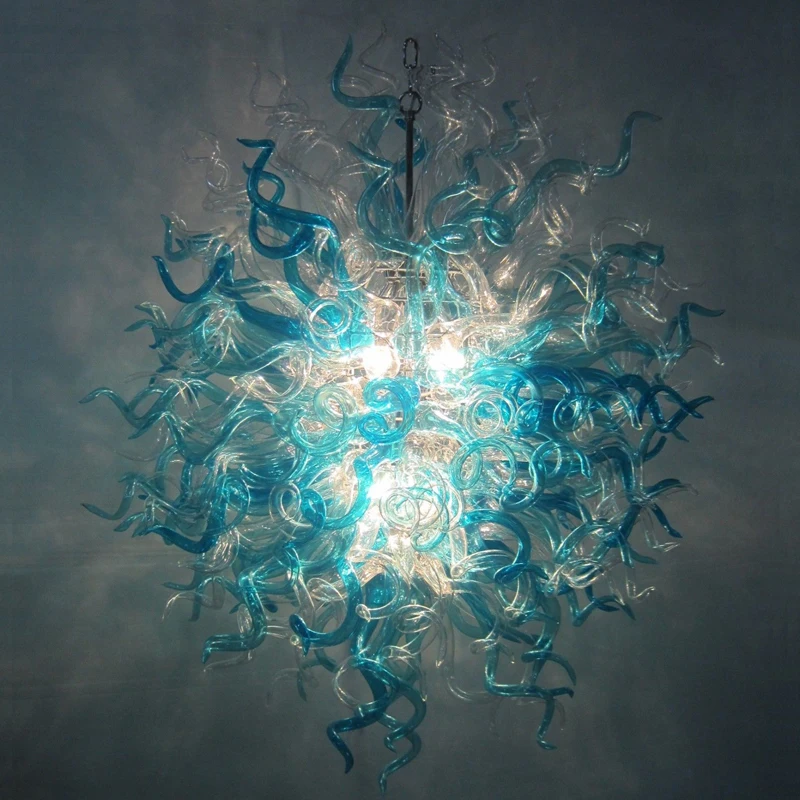 Nordic Style Pendant Lamps Blue and Clear Color Hand Blown Glass Chandelier Light Fixtures for New House Art Decoration