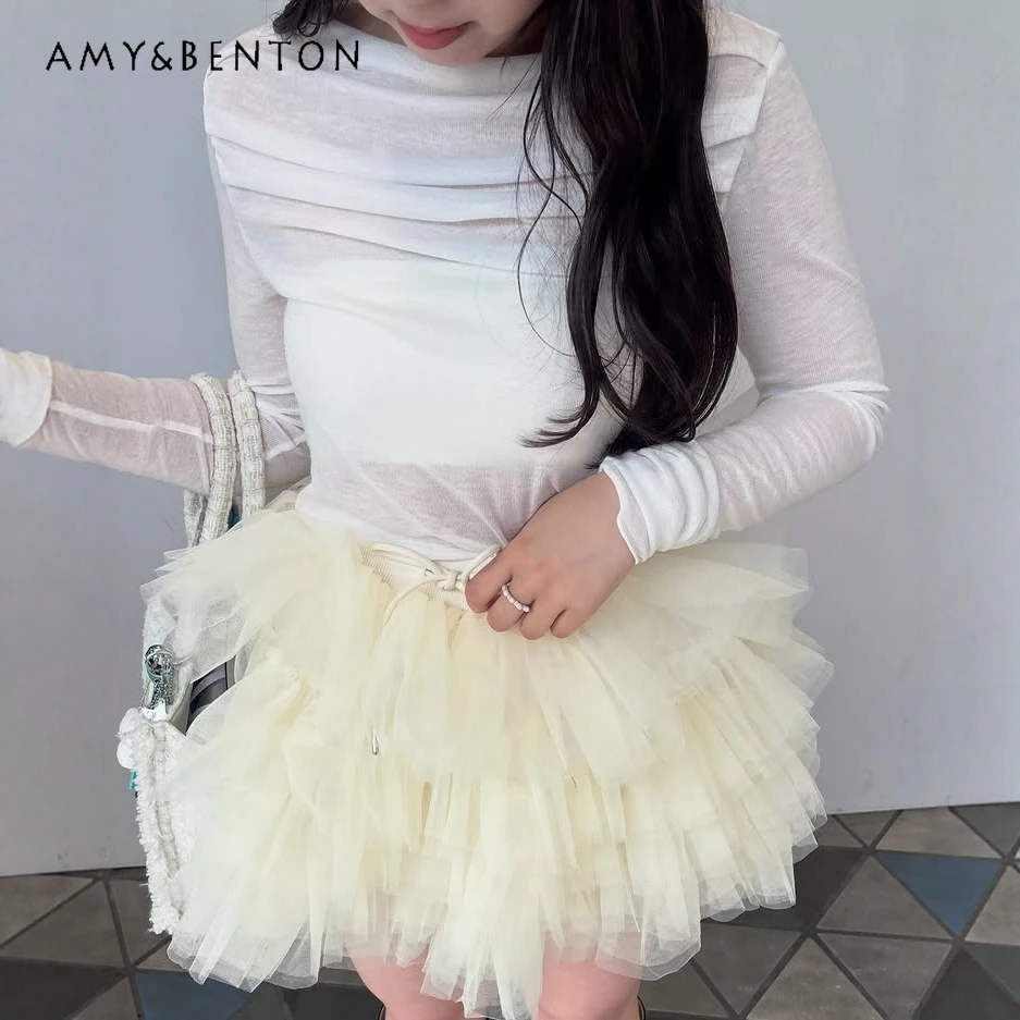 

Japanese Elastic Waist Multi-layer Mesh Tutu Skirt Women Temperament Ballet Style Princess Skirts Sweet Cute Girl Mini Skirt