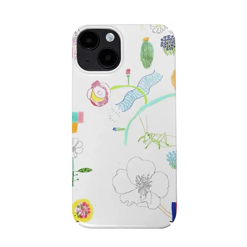 

White Fun Crayon Graffiti Phone Case for IPHONE 17 Air 16E 15 PROMAX 14 Plus 13 12 MINI 11 PRO 16Plus XR XS Acrylic Phone Cover