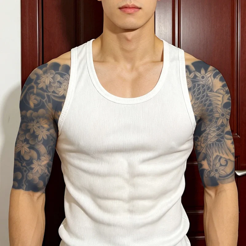Asiatische temporäre Kräutertattoo-Aufkleber mit halben Ärmeln, langanhaltend wasserfest für eine bis zwei Wochen, geeignet für Arm und Bein. – Detail 3