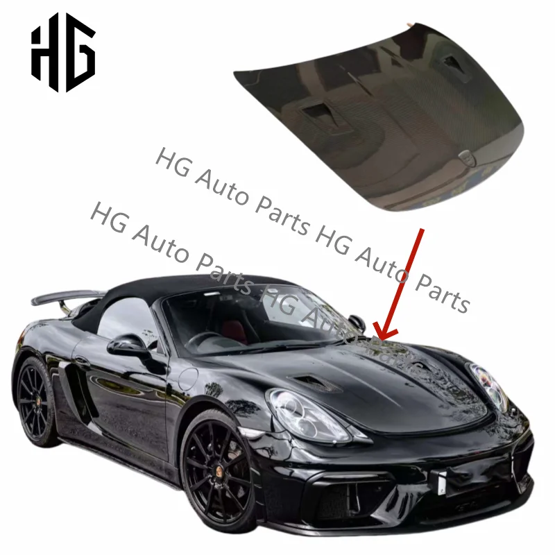 

High Quality Real Carbon Fiber Front Bumper Hood For Porsche 718 981 Boxster Cayman GT-4 Style Engine Hood Bonnet Cover