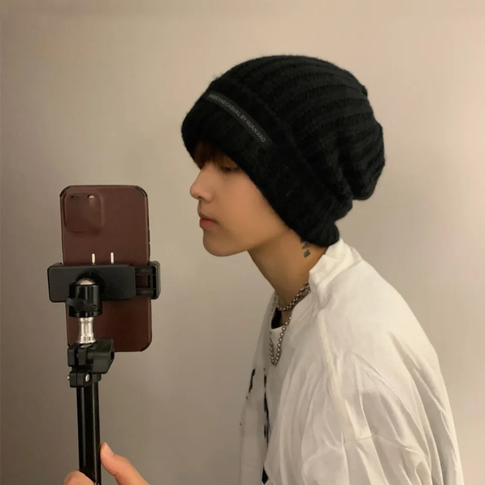New Fashion Men Warm Knitted Hat Soft Thick Wool Wrinkle proof Hat Winter Warm Ski Hat Loose Hat Casual Hat