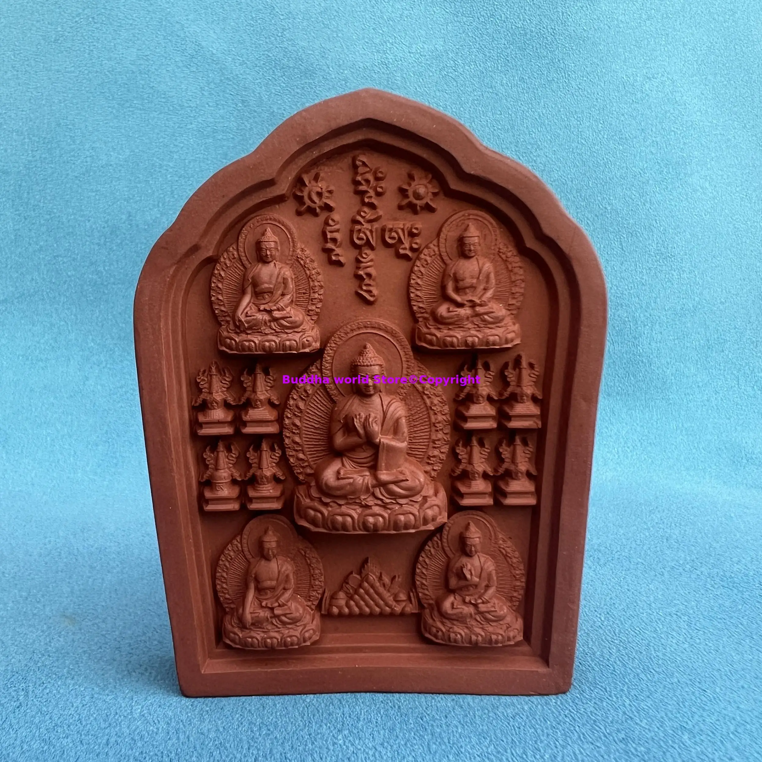 

Five Dhyani Buddhas rare clay buddha sat-chaya tsha-tsha statue Wholesale Buddhist supplies temple altar worship