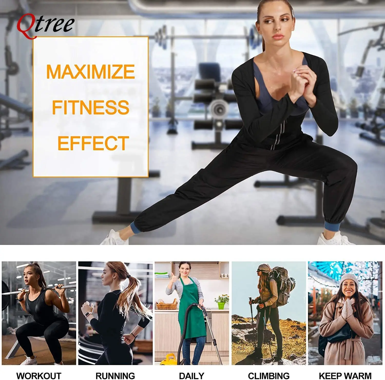 Qtree Women Sauna Suit Sweat Slimming Vest Body Shaper Jumpsuit Shapewear Zipper Waist Trainer Top Weight Loss Burner Fat Corset