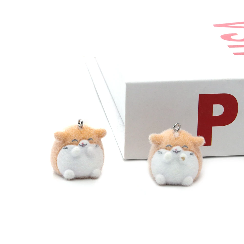 20pcs 3D Flocking Resin Cute Hamster Charms Pendants Accessories for Necklaces Earrings Keychain Making DIY Jewelry Adornment