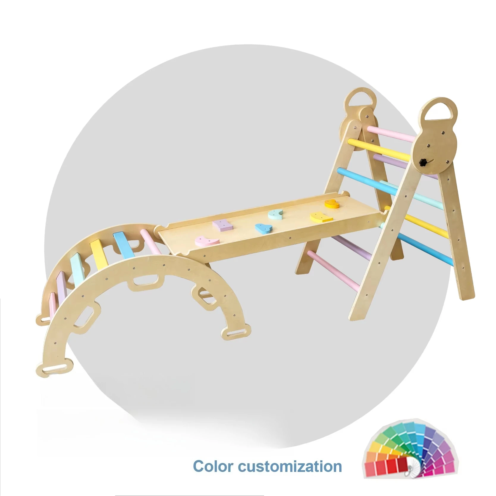 Children Montessori Eco-friendly Wooden Climbing Triangle with Rocking Arch Ramp Piklers Kids Gym Foldable Set 2 to 4 Years