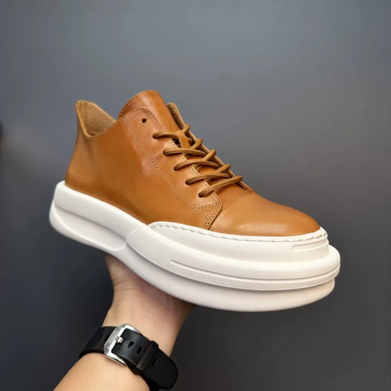 

Spring and Autumn New Men's Casual Shoes Genuine Leather Thick Sole Retro Board Shoes