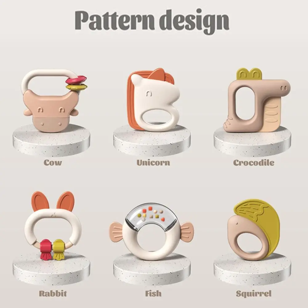 5/6Pcs Creative Silicone Cartoon Rattle Soft Animal Shape Baby Health Teether Anti-Chew Non-slip Grip Handheld Baby Teething