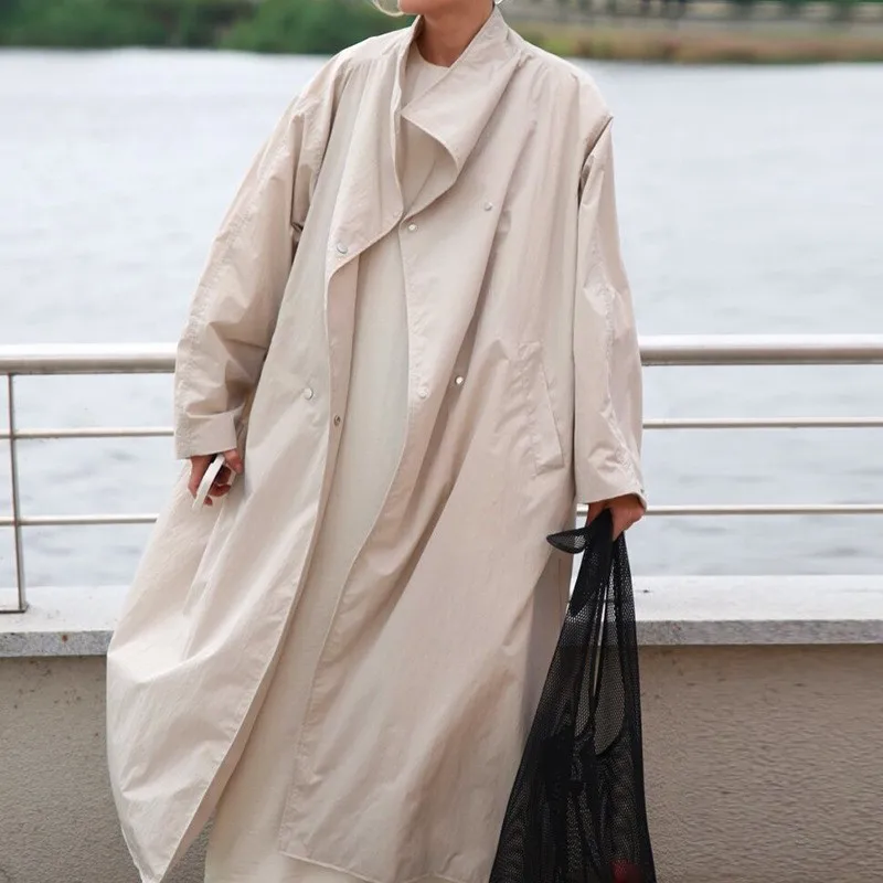 Turn Down Collar Notched Lapel Cape Regular Fit Private Celebrity Style with Composite Construction Trench Coat Spring for Women