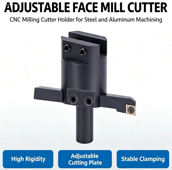 Adjustable Face Mill Cutter, CNC Milling Cutter Holder, C12/C16/C20/FMB Series, for Steel and Aluminum Machining